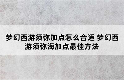 梦幻西游须弥加点怎么合适 梦幻西游须弥海加点最佳方法